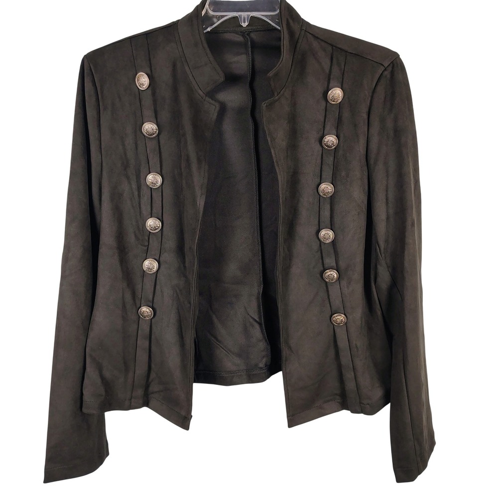 Womens XXL Military Open Front Jacket Dark Grey Faux Suede Dark Academia Goth
